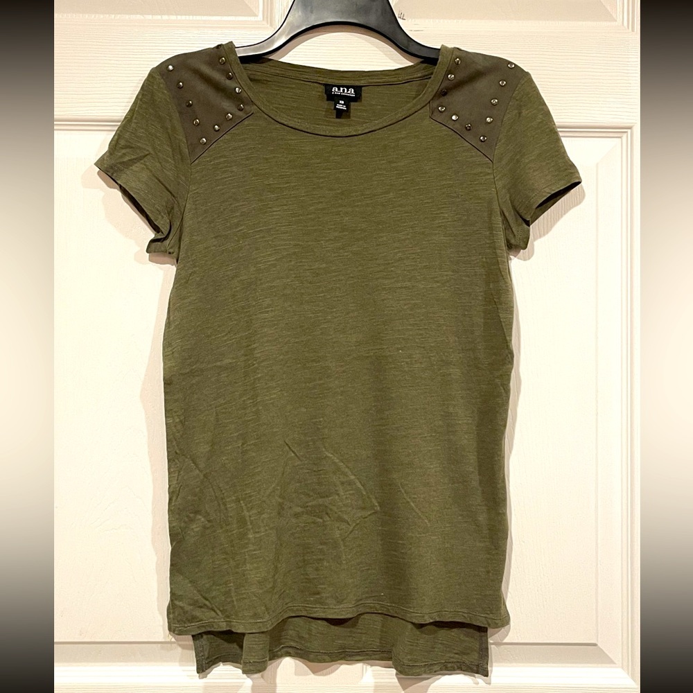 A.N.A Womens Top.  Size Small. Green with Beaded Shoulders